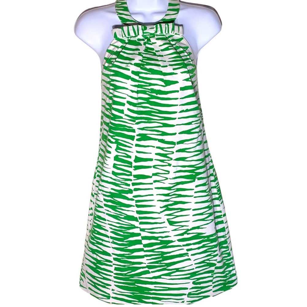 Trina Turk Green & White Halter Dress - Small(4) - EUC